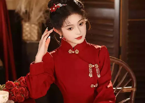 Red qipao for wedding, autumn winter thickened bridal set dress for engagement and banquet wear